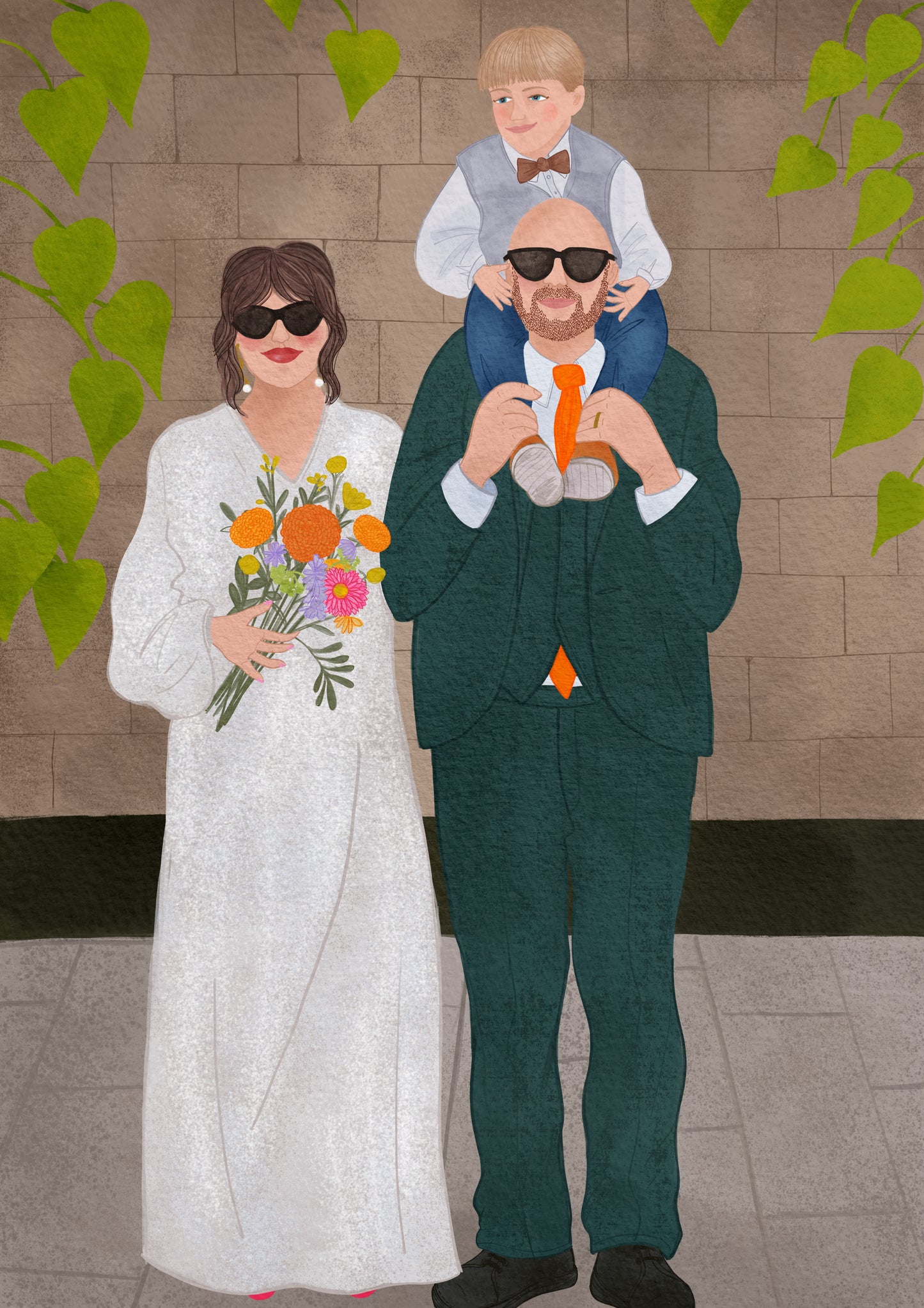 Three people bespoke illustration.
