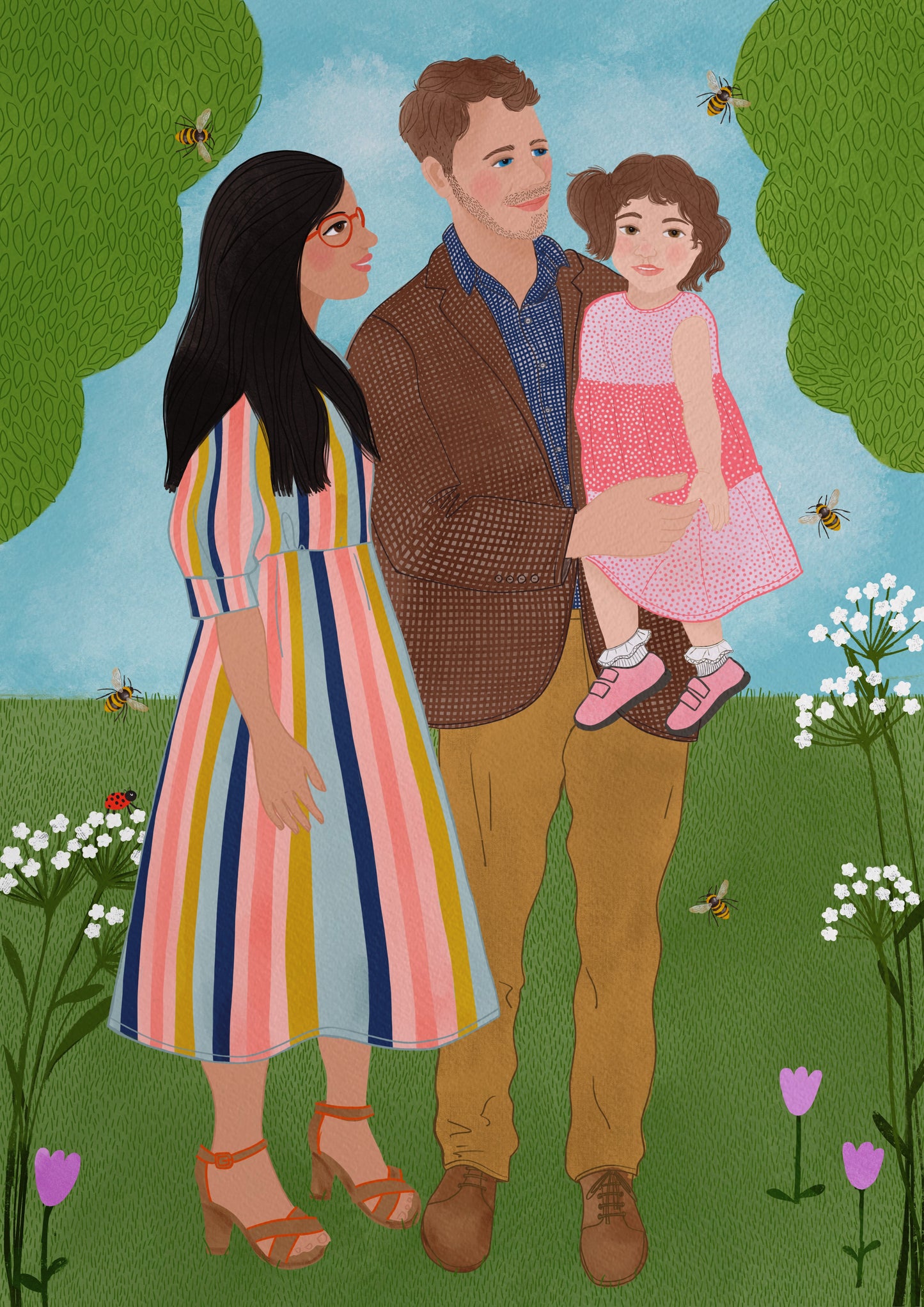 Three people bespoke illustration.