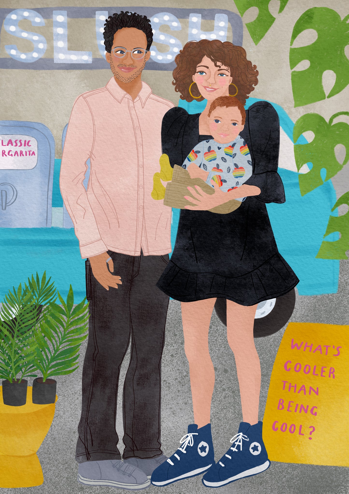 Three people bespoke illustration.